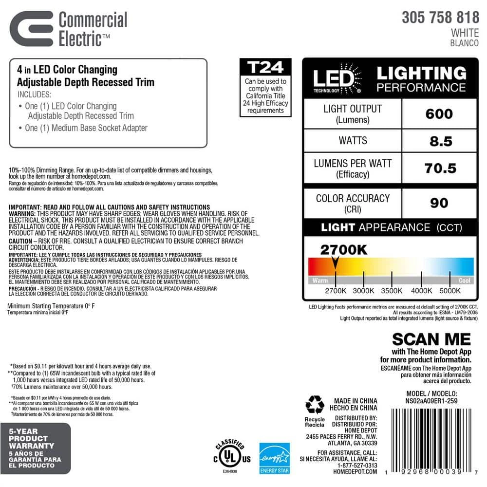 4 in. Selectable Integrated LED Recessed Adjustable Depth Trim by Commercial Electric - Image 5