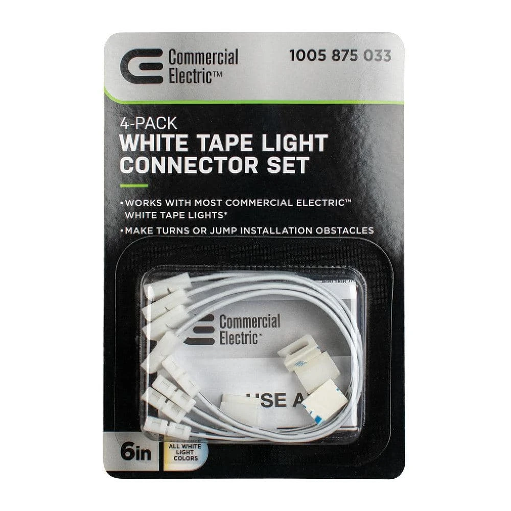 6 in. White Connector Cord LED Strip Light Connector Pack (4 x 6 in. Snap Connectors, 4 Wire Mounting Clips) by Commercial Electric - Image 4