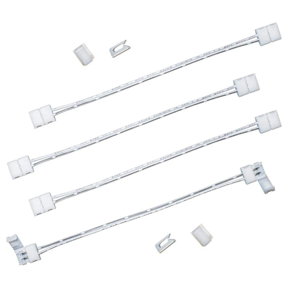 6 in. White Connector Cord LED Strip Light Connector Pack (4 x 6 in. Snap Connectors, 4 Wire Mounting Clips) by Commercial Electric
