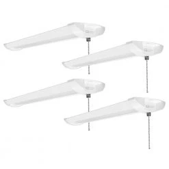 2 ft. 2000 Lumens Integrated LED White Strip Light Fixture with Pull Chain 4000K Bright White Dimmable (4-Pack) by Commercial Electric