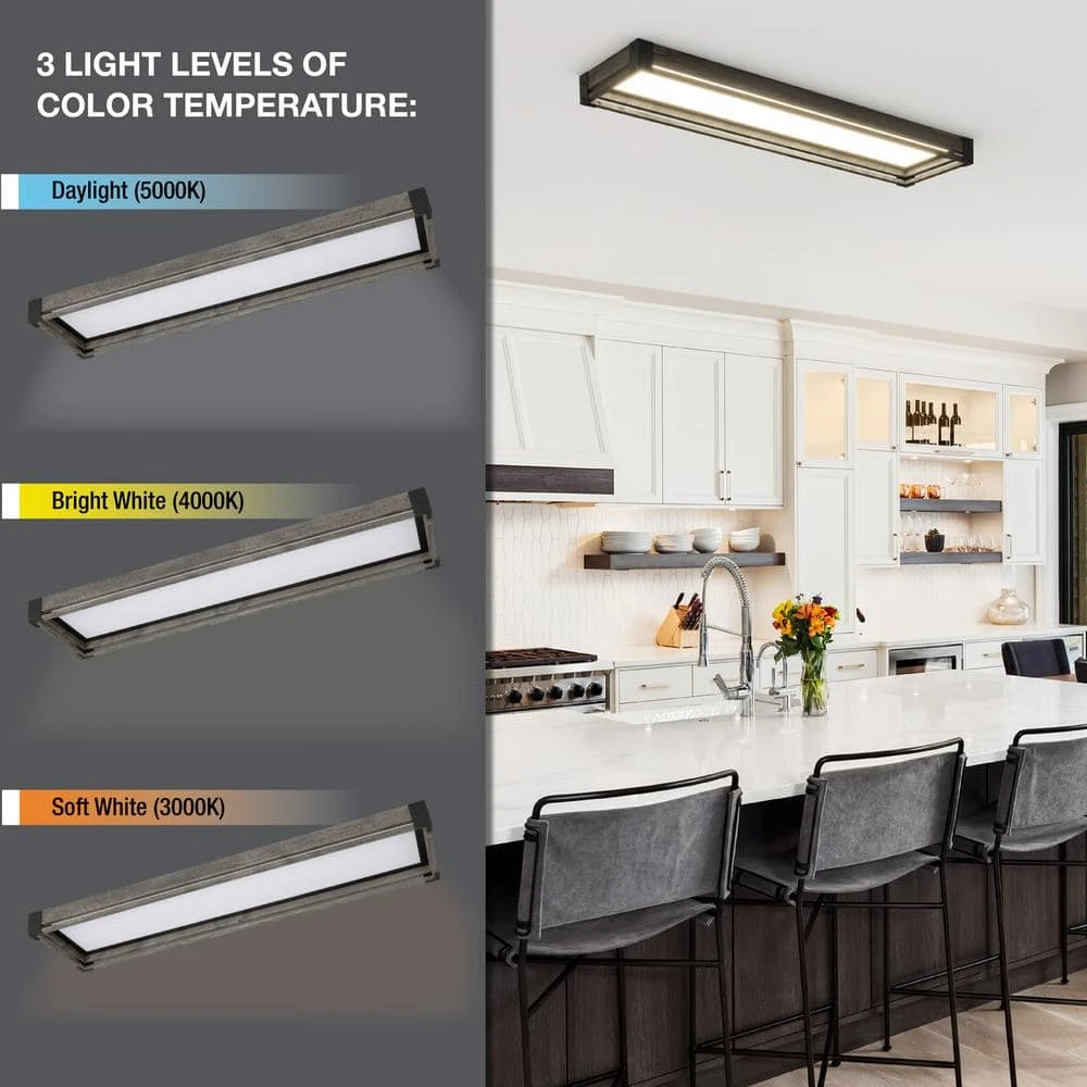 Sebastian 48 in. x 13 in. Farmhouse Gray with Black CCT Selectable LED Flush Mount Ceiling Light 4000 Dimmable Lumens by Commercial Electric - Image 2