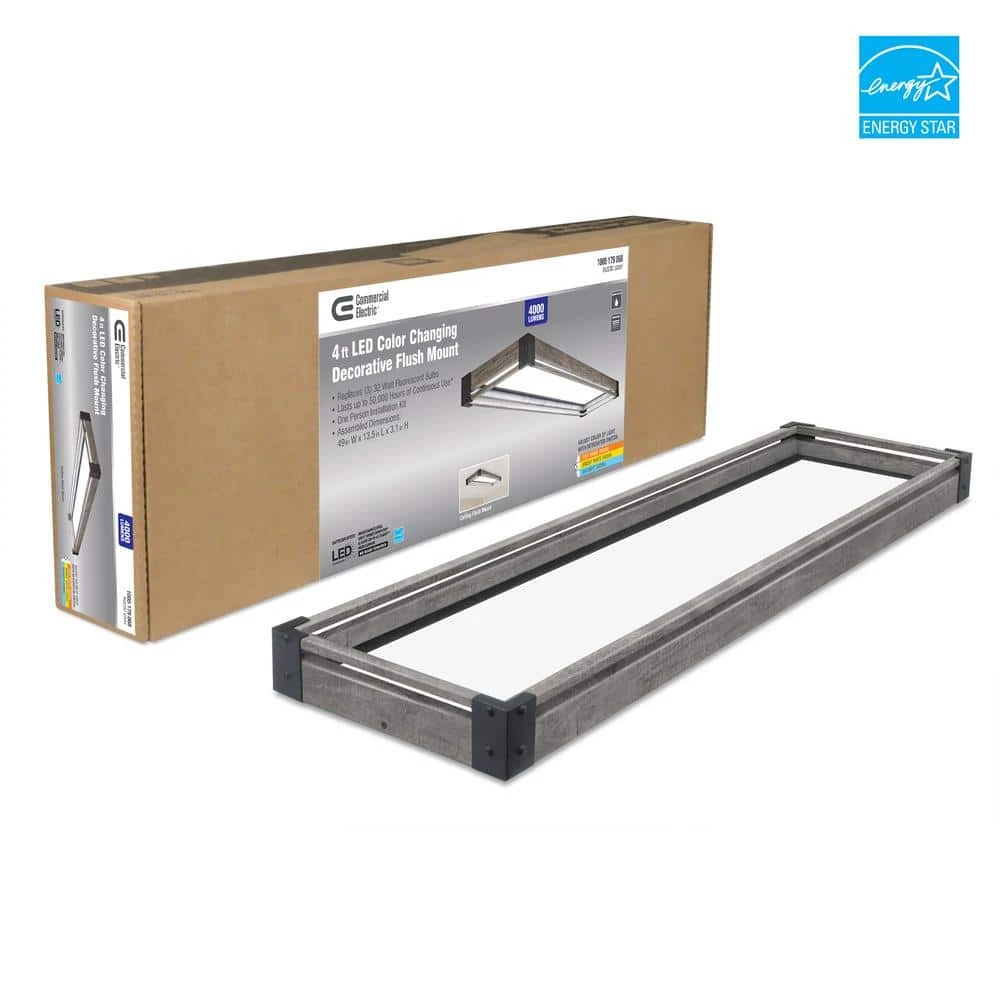 Sebastian 48 in. x 13 in. Farmhouse Gray with Black CCT Selectable LED Flush Mount Ceiling Light 4000 Dimmable Lumens by Commercial Electric - Image 11