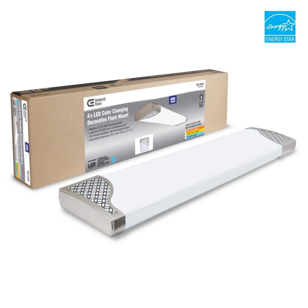 Victoria 48 in. x 10 in. Satin Nickel and Slate Gray CCT Selectable LED Flush Mount Ceiling Light 4000 Dimmable Lumens by Commercial Electric - Image 11