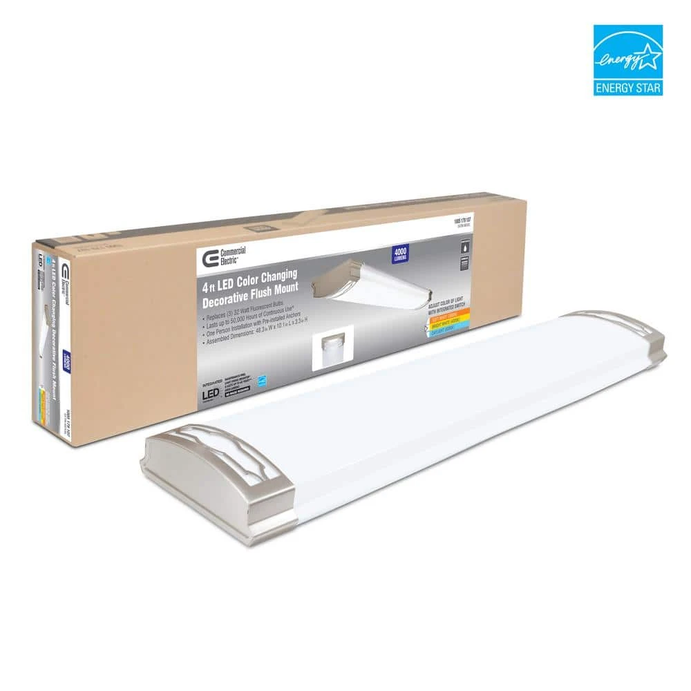 Moroccan 48 in. x 10 in. Satin Nickel CCT Selectable LED Flush Mount Ceiling Light 4000 Dimmable Lumens by Commercial Electric - Image 11