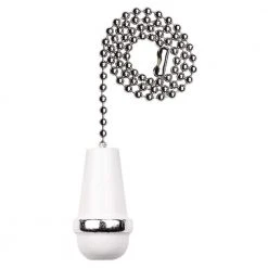 12 in. White and Chrome Wooden Cone Pull Chain for Ceiling Fan and Lights by Commercial Electric