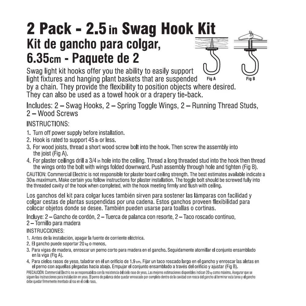 2-1/5 in. White Modern Swag Hooks for Ceiling Light Fixtures (2-Pack) by Commercial Electric - Image 3