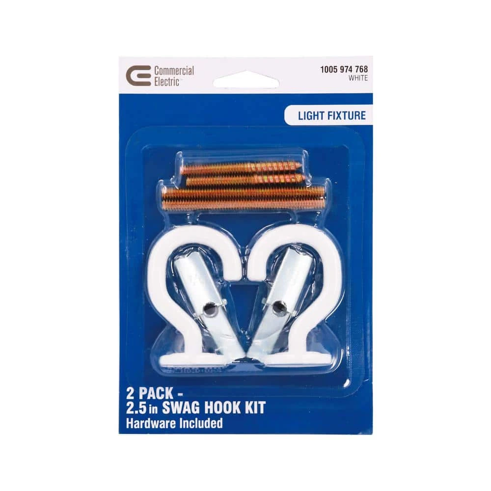 2-1/5 in. White Modern Swag Hooks for Ceiling Light Fixtures (2-Pack) by Commercial Electric - Image 2