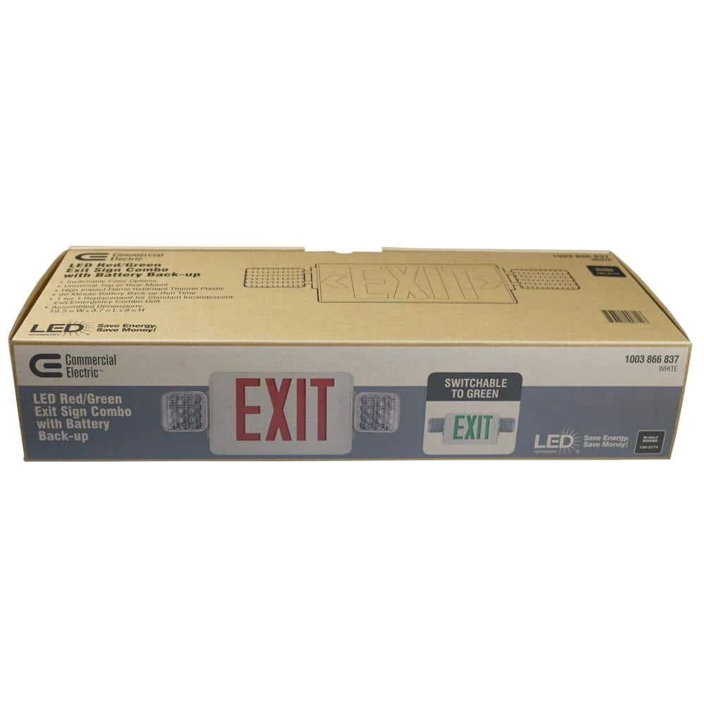 Combo 14-Watt Equivalent Integrated LED White Exit Sign and Emergency Light with Ni-Cad 9.6-Volt Battery by Commercial Electric - Image 6