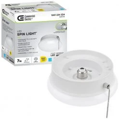 Spin Light 7 in. Closet Light LED Flush Mount with Pull Chain Hallway Lighting Stairway Lighting Garage LED Light by Commercial Electric