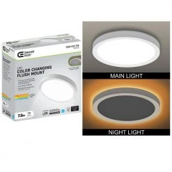 7.5 in. White Round Color Change CCT LED Flush Mount Ceiling Light Fixture w/ Night Light 3-Way Mount 800 Lumens by Commercial Electric
