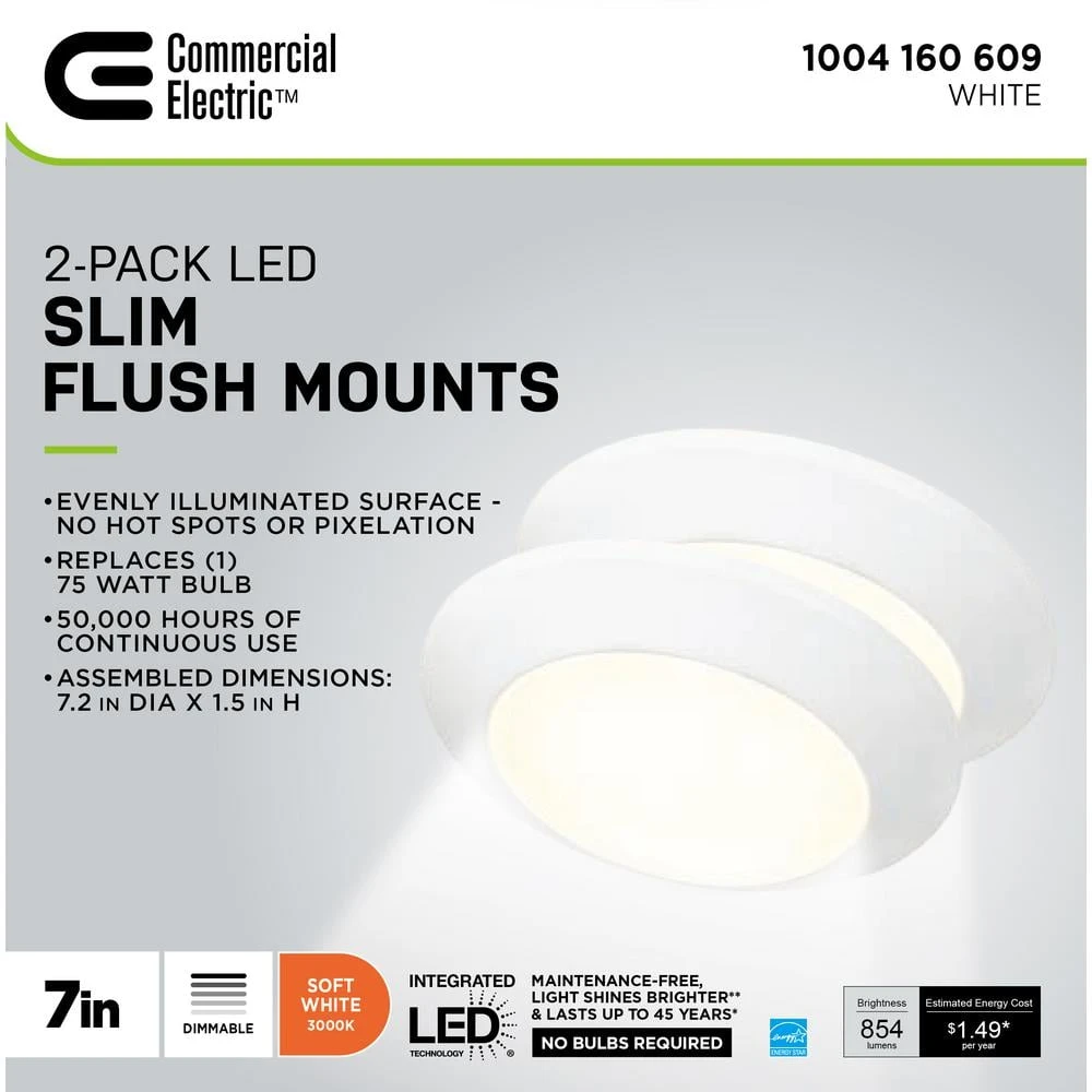 7 in. White LED Flush Mount (2-Pack) by Commercial Electric - Image 9