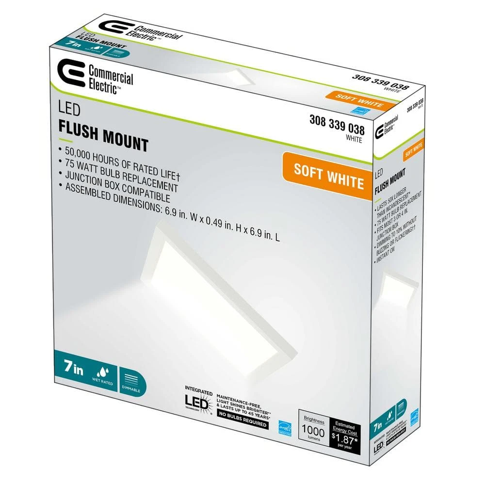 7 in. Square White LED Flush Mount by Commercial Electric - Image 7