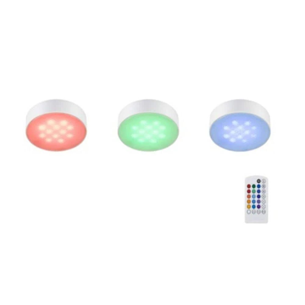 3-Light LED White RGB Color Changing Puck Light Kit by Commercial Electric