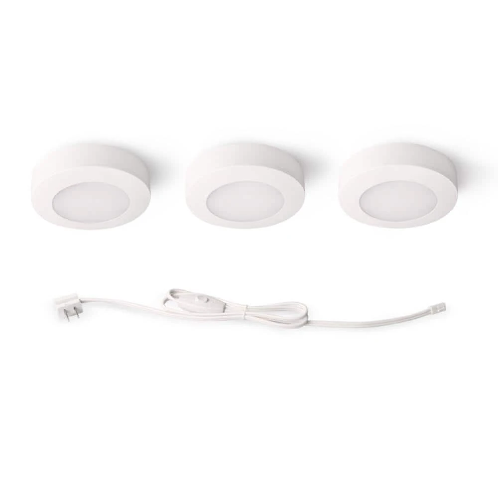 3-Light Plug-In LED White Puck Light Kit with CCT Changing (2700K/3000K/4000K) by Commercial Electric