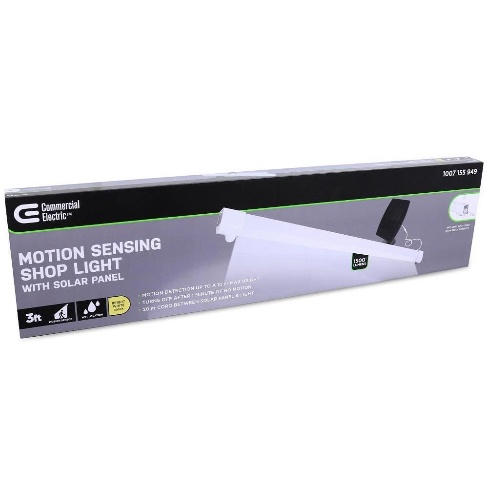 3 ft. 1-Light 6-Watt Equivalent Integrated LED White Shop Light with Solar Panel by Commercial Electric - Image 2