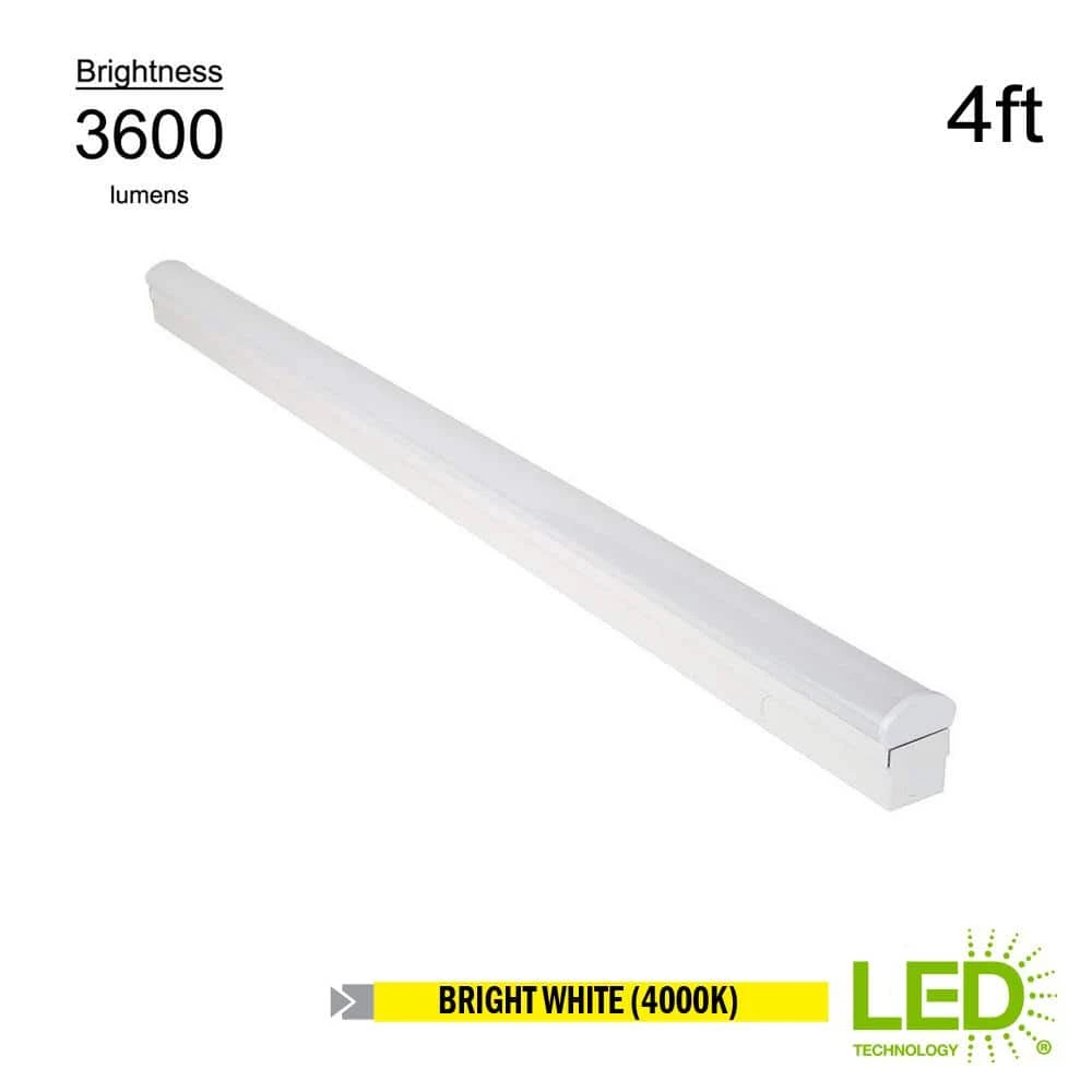 4 ft. 64-Watt Equivalent Integrated LED White Strip Light Fixture 3600 Lumens 4000K Bright White (4-Pack) by Commercial Electric - Image 2