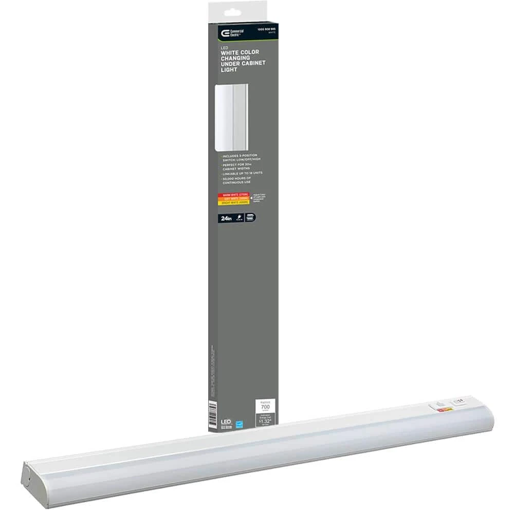 24 in. 11-Watt Plug-In Color Changing LED Under Cabinet Light 3-Position Switch Linkable 700 Lumens Cords Included by Commercial Electric