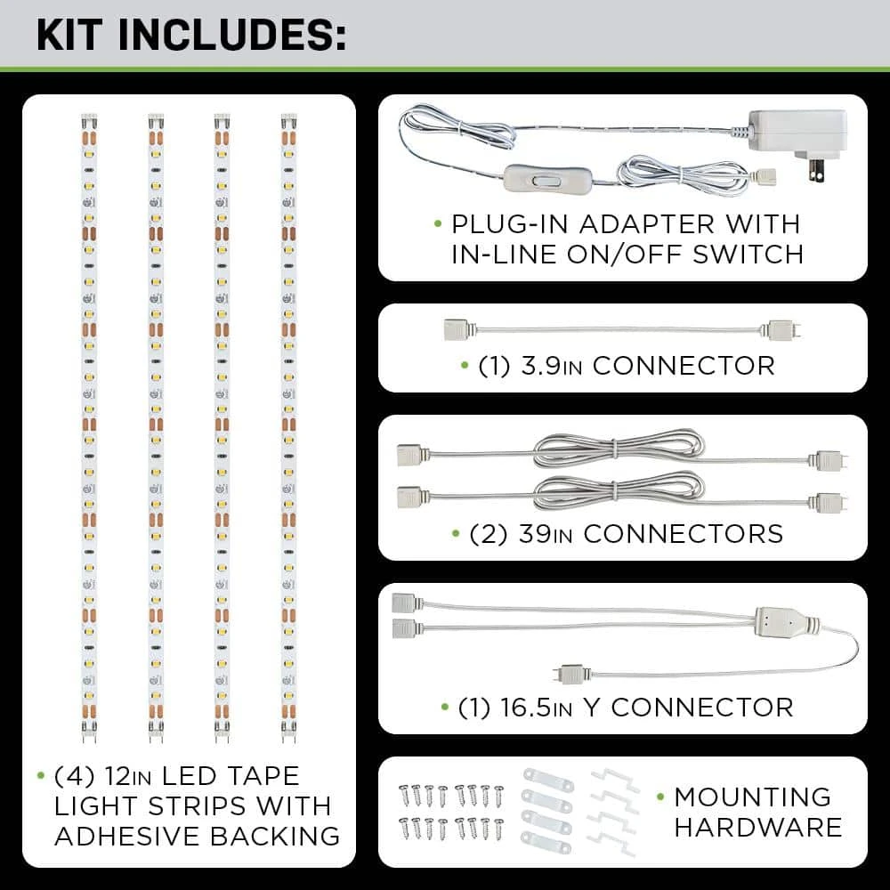 12 in. LED Linkable White Flexible Tape Under Cabinet Light Kit (4-Strip Pack) by Commercial Electric - Image 4