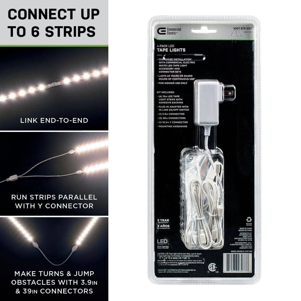 12 in. LED Linkable White Flexible Tape Under Cabinet Light Kit (4-Strip Pack) by Commercial Electric - Image 6
