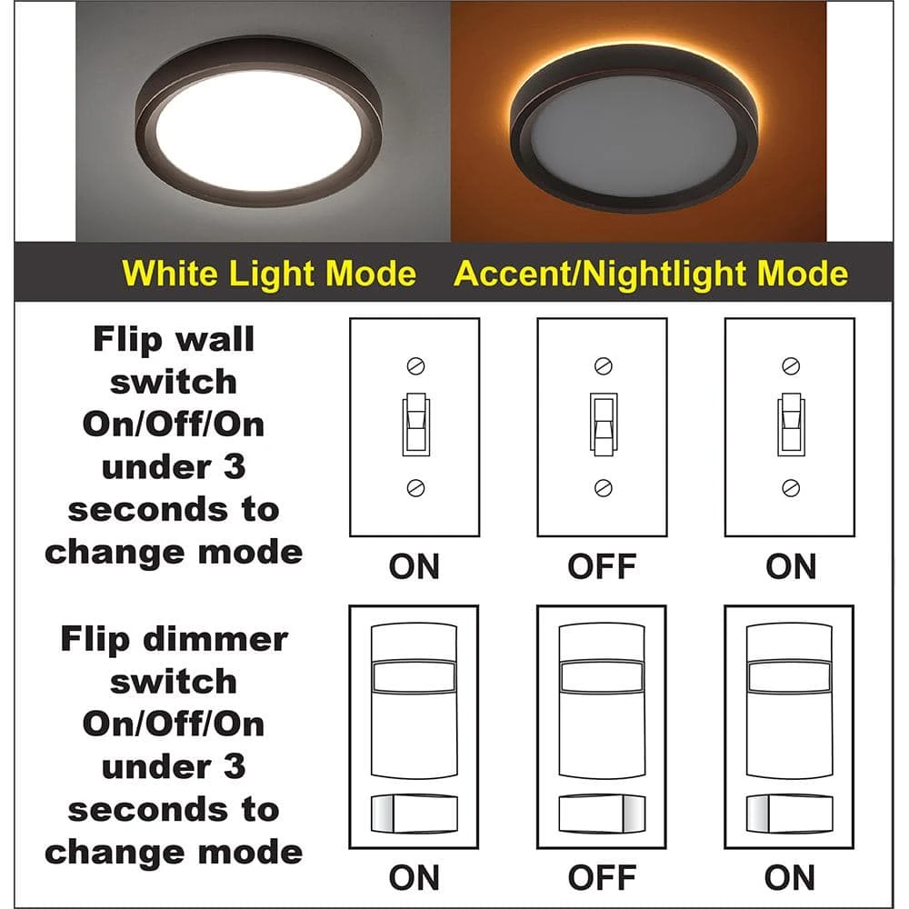 9 inch Color Selectable LED Flush Mount w/ Night Light Feature Optional White and Oil Rubbed Bronze Trim Rings by Commercial Electric - Image 8