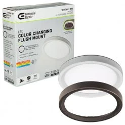 9 inch Color Selectable LED Flush Mount w/ Night Light Feature Optional White and Oil Rubbed Bronze Trim Rings by Commercial Electric
