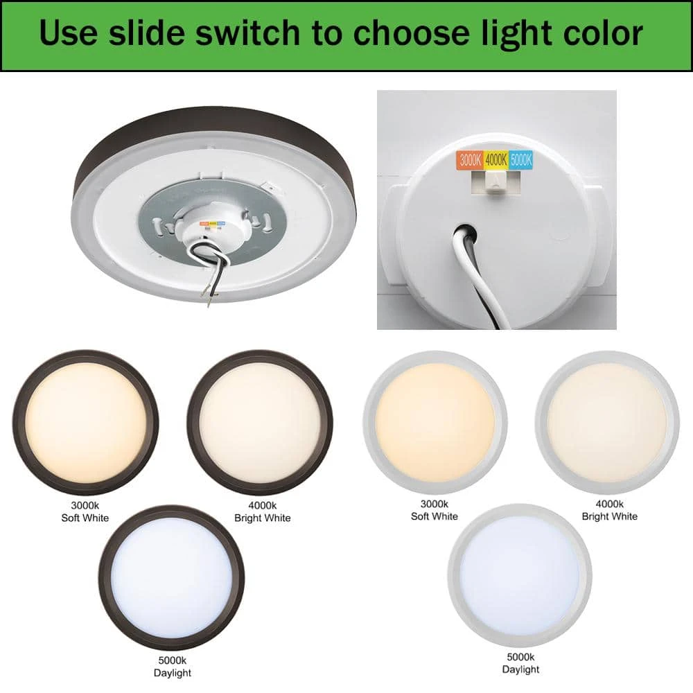 9 inch Color Selectable LED Flush Mount w/ Night Light Feature Optional White and Oil Rubbed Bronze Trim Rings by Commercial Electric - Image 6