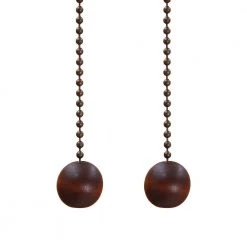 12 in. Walnut and Antique Brass Wood Ball Pull Chains for Ceiling Fans and Lights (2-Pack) by Commercial Electric